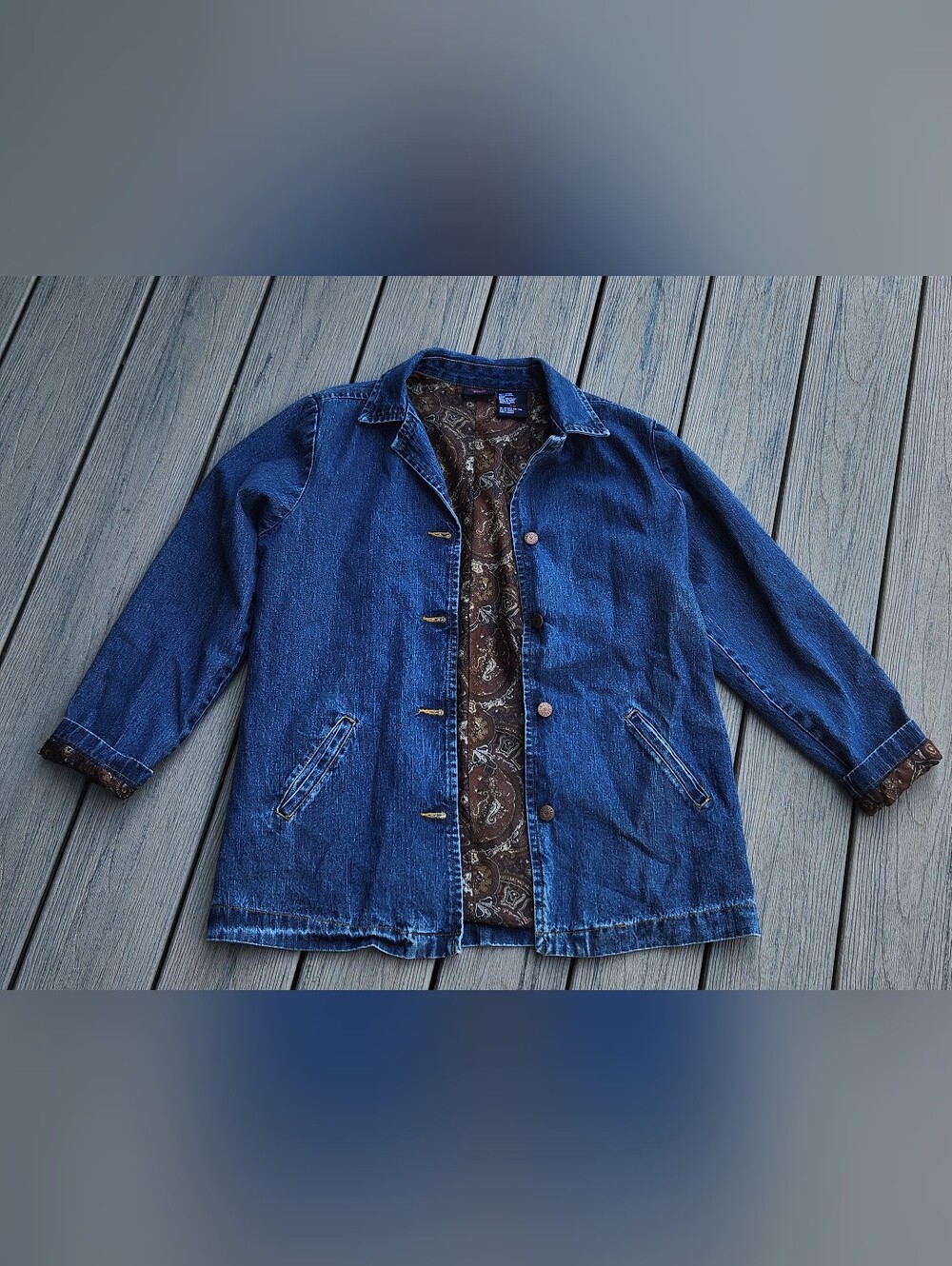 bill blass Blue Denim Jacket with Brown Paisley Lining
